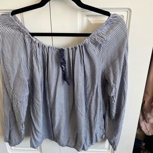 Blue and white stripe off the should Hollister top